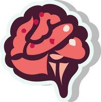 Red Human Brain Element In Sticker Style. vector