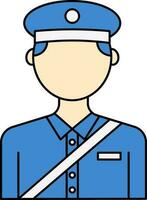 Faceless Postman Icon In Blue And Pastel Yellow Color. vector