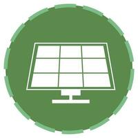 White Solar Panel Icon On Green Round Shape. vector