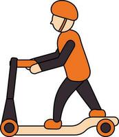 hombre montando patada scooter icono en naranja y magenta color. vector