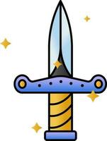 Flat Dagger Icon In Blue And Yellow Color. vector