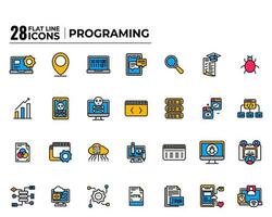 28 vistoso plano programación icono colocar. vector