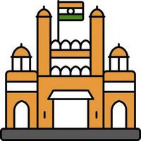 Indian National Flag With Red Fort Orange And White Icon. vector