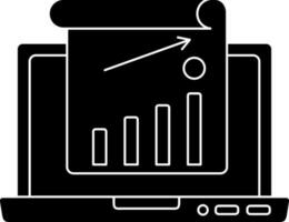 black and white Color Growing Bar Graph In Laptop icon. vector