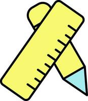 Pencil And Ruler Icon In Yellow And Blue Color. vector