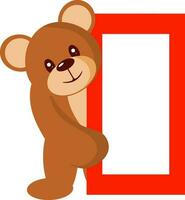 Flat Style Cute Teddy Bear Holding Empty Banner Or Card. vector