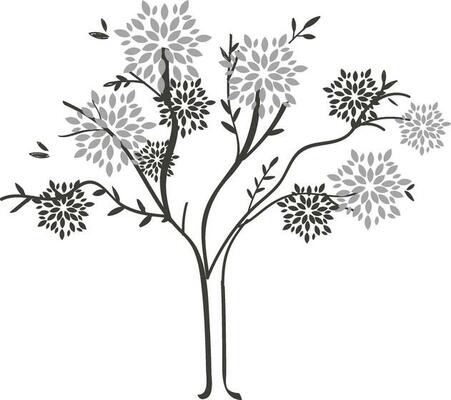 Black Flower Tree Flat Vector.
