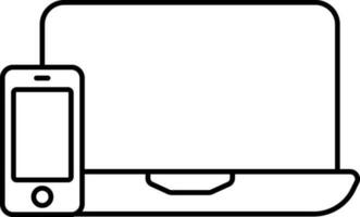 Smartphone With Laptop Icon In Thin Line. vector