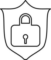 Shield With Lock For Safety Icon In Black Line Art. vector