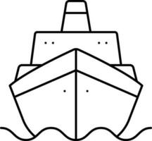 Front View Ship Icon In Black Line Art. vector