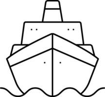 Front View Ship Icon In Black Line Art. vector