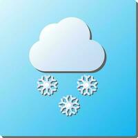 Paper Snowfall Cloud Square Icon In Blue And White Color. vector