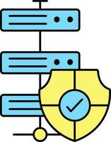 Check Server Security Blue And Yellow Icon in Flat Style. vector