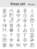 Xmas Or Merry Christmas Icon Set In Black Outline. vector