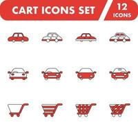 Red And White Color Set of Cart Icon In Flat Style. vector