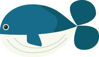 Blue And White Fish Icon In Flat Style. vector