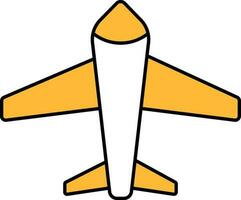 Yellow And White Airplane Icon In Flat Style. vector