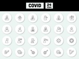 Black Linear Style Covid Symptoms And Prevention Circle Icon Set. vector