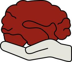 Hand Holding Brain Icon In Red And Gray Color. vector