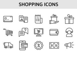 Set of 15 shopping icon in line art. vector