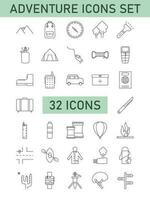 Black Line Art Set of Adventure Icon In Flat Style. vector