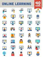 Colorful Online Learning Icon Set in Flat Style. vector