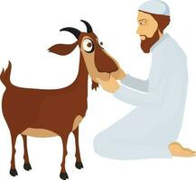 Character of muslim man with goat. vector