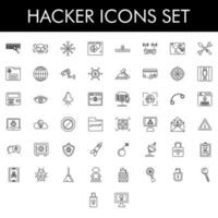 Line art Hacker icon set on white background. vector