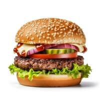 Beef burger isolated. Illustration AI Generative photo