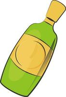 Champagne Bottle Element In Green And Yellow Color. vector