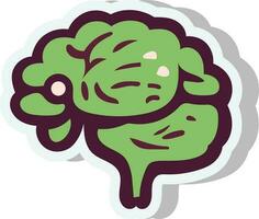 Sticker or Label Human Brain Element In Green Color. vector