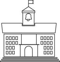 Illustration of school building with flag in black line art. vector