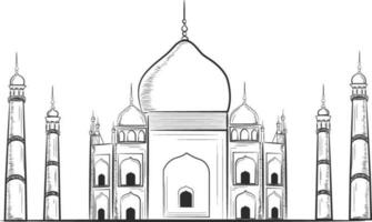 bosquejo de taj mahal en plano diseño. vector