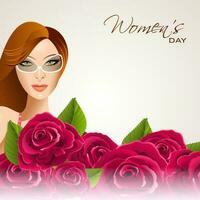 Happy Women's Day celebrations concept with illustration of a beautiful long hairs girl on grey background. vector