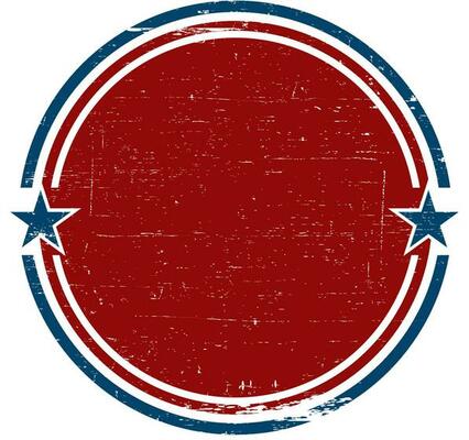 Grungy rubber stamp in American Flag colors.