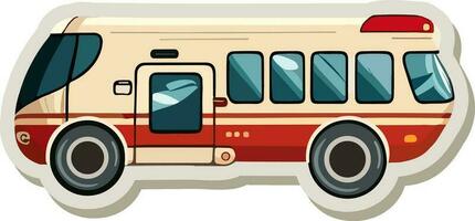 Sticker Style Bus Icon In Red And Peach Color. vector