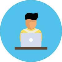 Faceless man icon working on laptop. vector