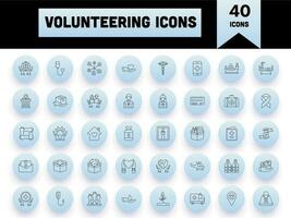 Black Outline Volunteering Icon Set On Blue Circle Background. vector