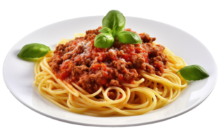 Zuhause gemacht Spaghetti Bolognese gemacht mit Fleisch und Pasta isoliert. Illustration ai generativ png