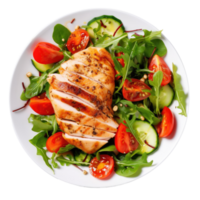 Grilled chicken breast and vegetables isolated. Illustration png