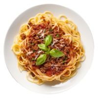 Zuhause gemacht Spaghetti Bolognese gemacht mit Fleisch und Pasta isoliert. Illustration ai generativ png