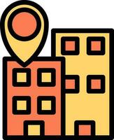 Yellow And Orange Building Location Icon. vector