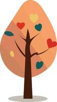 aislado árbol icono con corazones y hojas en plano estilo. vector