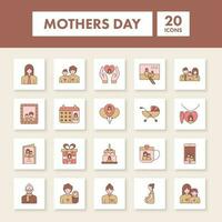 Brown And Pink Illustration Of Mother Day Sqaure Icon Set. vector