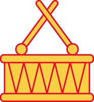 Yellow And Red Snare Drum With Stick Flat Icon. vector