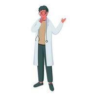 Cartoon Doctor Man Showing Something from Hand in Stand Pose. vector