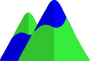 Flat style mountains in green and blue color. vector