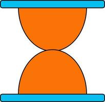 Orange and blue hourglass in black line art. vector
