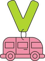 Letter V For Van Icon In Green And Pink Color. vector