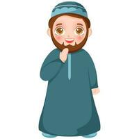 Cheerful Miniature Arabian Man Standing in Greeting Posture. vector